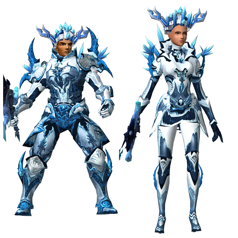 Guerreiro masculino e feminino com o Set Aurora Gélida
